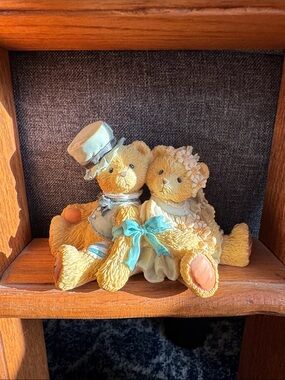 Hamilton Yellow Bear Couple Figurine with Blue Accents